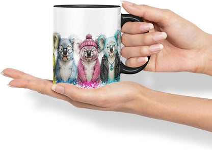 Koala Mug – Cute Koala Animal Coloured Ceramic Mug Cup Gift, 11oz (Black)