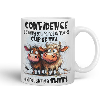 Vixar Confidence Funny Highland Cow Coloured Mug Cup 11oz (Black)