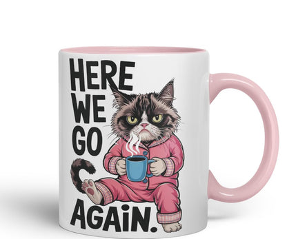 Vixar Here We Go Again Grumpy Cat Mug – Coloured Ceramic Mug Cup Gift, 11oz (Black)