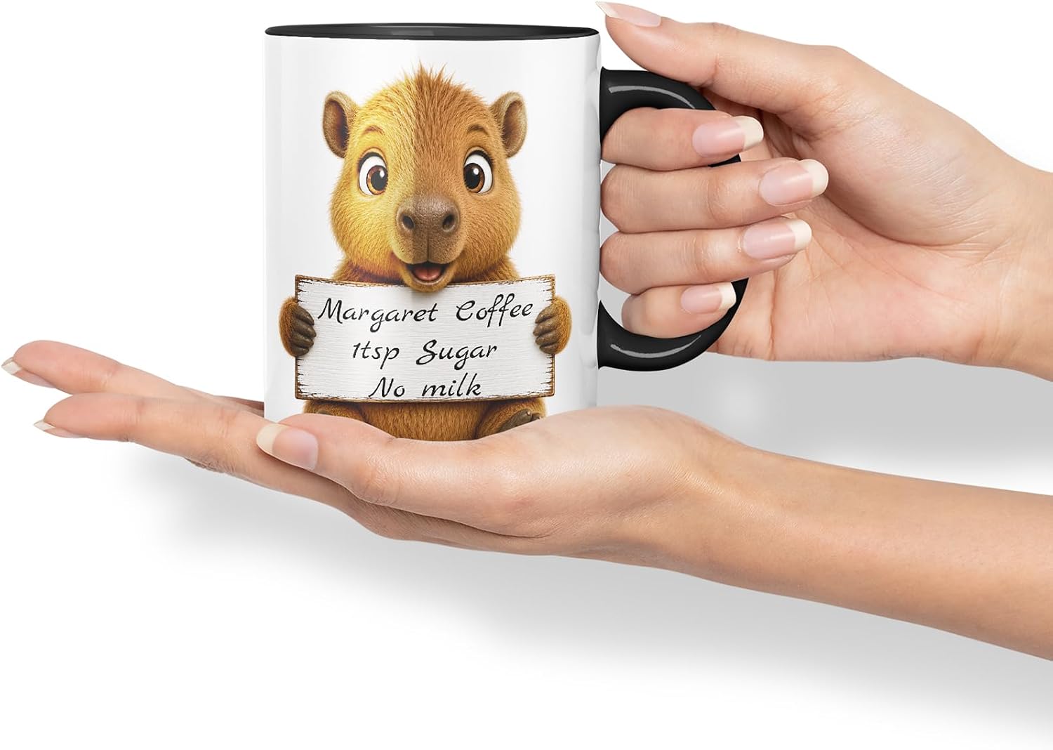 Vixar Personalised Cute Capybara Mug with Name or Custom Message – Cute Animal Coloured Ceramic Mug Cup Gift, 11oz (Black)