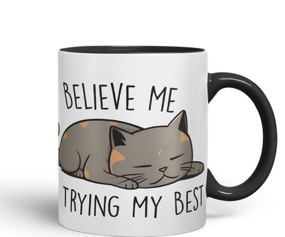 Vixar Belive Me I'm Trying My Best Cats Sarcastic Joke Ceramic Coloured Mug Cup for Tea Coffee Hot Brew 330ml 11oz