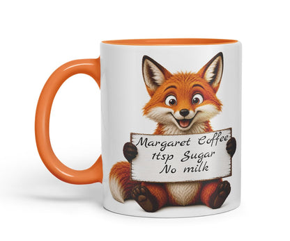Vixar Personalised Fox Mug with Name or Custom Message – Cute Animal Coloured Ceramic Mug Cup Gift, 11oz (Black)