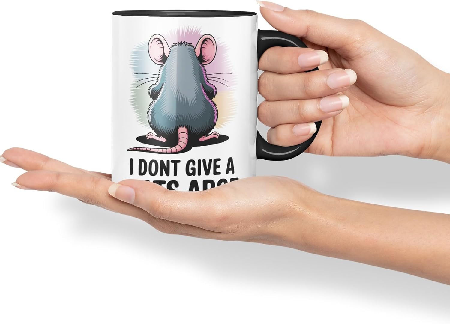 Vixar I Don’t Give a Rat’s Arse – Coloured Ceramic Mug Cup Gift, 11oz (Black)