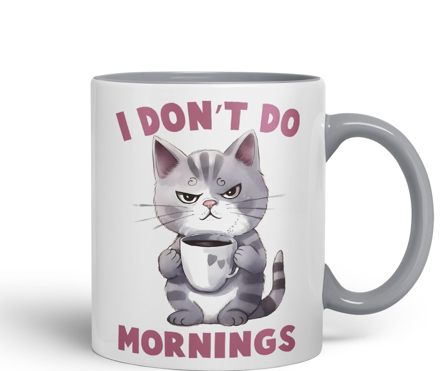 Vixar I Don't Do Mornings Cats Sarcastic Joke Ceramic Coloured Mug Cup for Tea Coffee Hot Brew 330ml 11oz