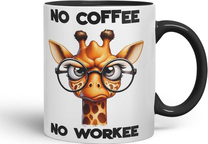 Vixar No Coffee No Workee Sarcastic Giraffe Mug, Coloured Ceramic Cup 11oz (Black)