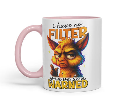 Vixar I Have No Filter You've Been Warned Funny Llama Mug – Coloured Ceramic Mug Cup Gift, 11oz (Black)