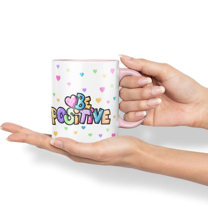 Vixar Be Positive herts Joke sarkasm Ceramic Coloured Mug Cup for Tea Coffee Hot Brew 330ml 11Oz Gift