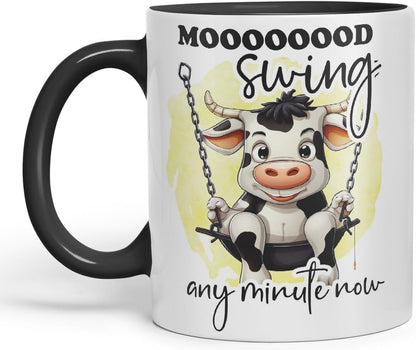 Vixar Mood Swing Any Minute Now Cow Joke Coloured Ceramic Mug Cup Gift, 11oz (Black)