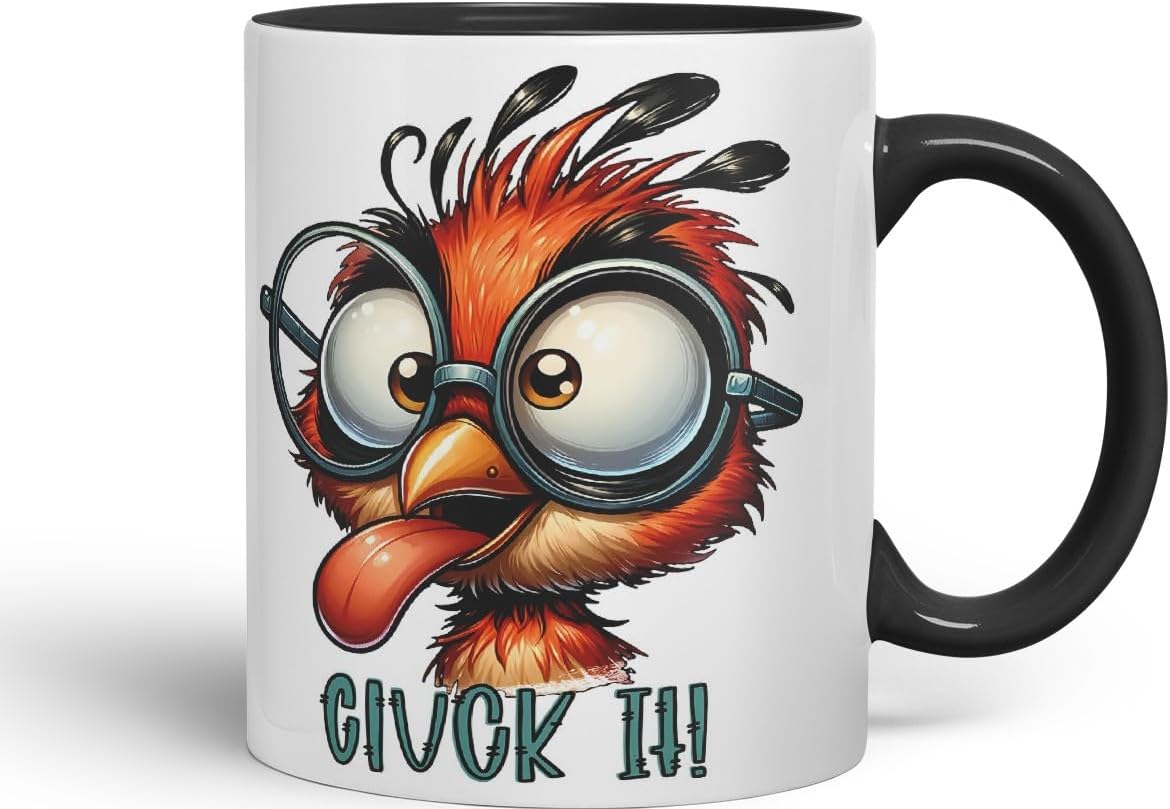 Vixar Cluck It! Coloured Ceramic Mug Cup 11oz Funny Sarcastic Gift (Black)