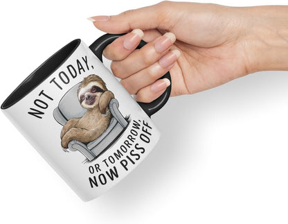 Vixar Not Today, Or Tomorrow, Now P** Sarcastic Sloth Coloured Ceramic Mug Cup Gift, 11oz (Black)