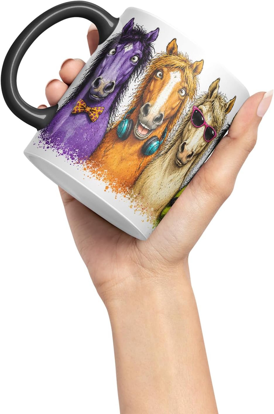 Vixar Horse Mug – Cute Horse Coloured Ceramic Mug Cup Gift, 11oz (Black)