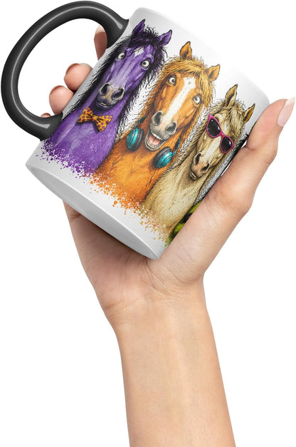 Vixar Horse Mug – Cute Horse Coloured Ceramic Mug Cup Gift, 11oz (Black)