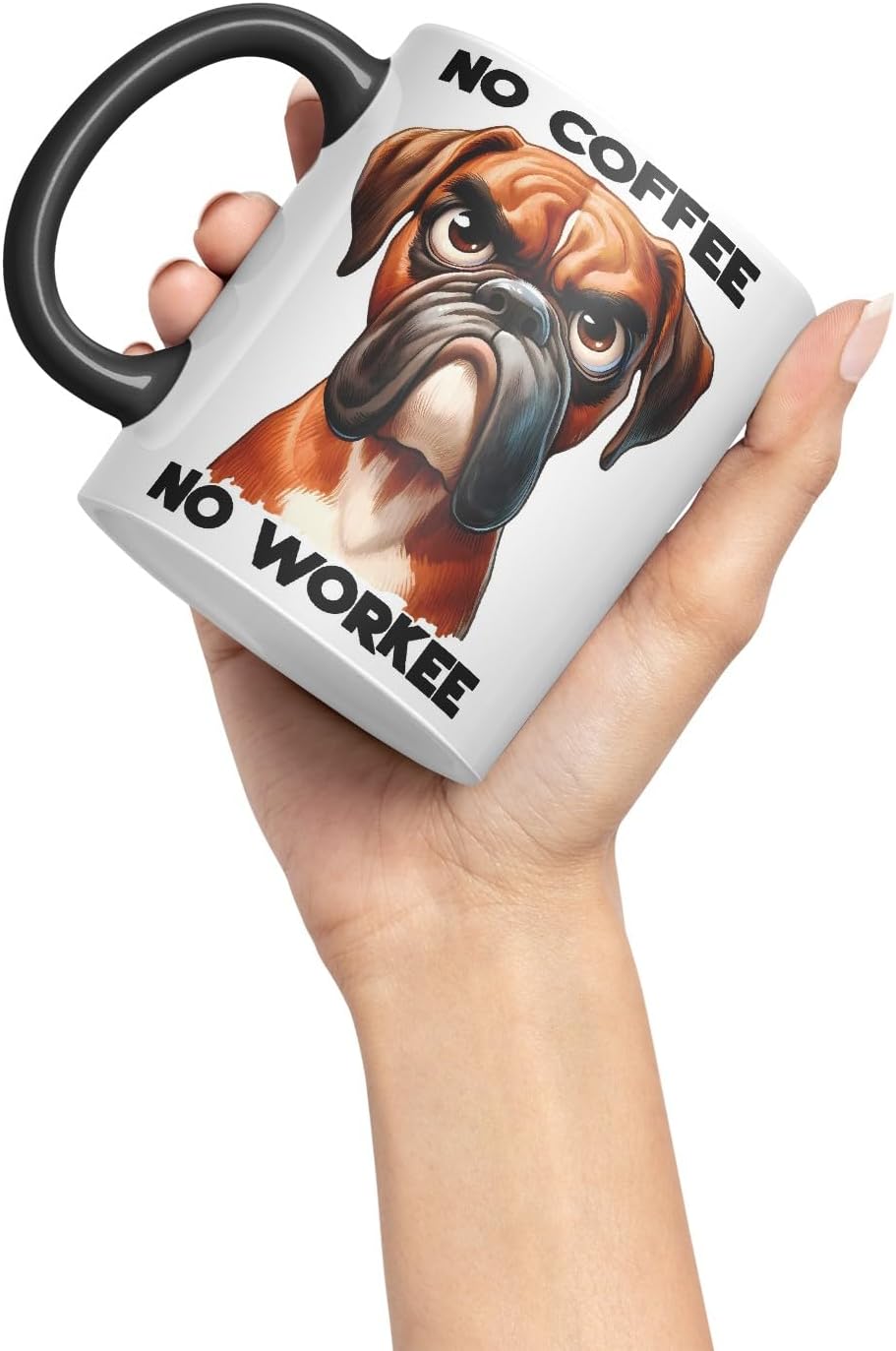 Vixar No Coffee No Workee Sarcastic Boxer Dog Mug, Coloured Ceramic Cup 11oz (Black)