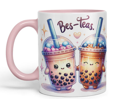 Vixar BES-Teas Coloured Ceramic Cup Mug – Funny Bubble Tea Lovers Gift for Friends, Couples or Coworkers – 11oz (Black)
