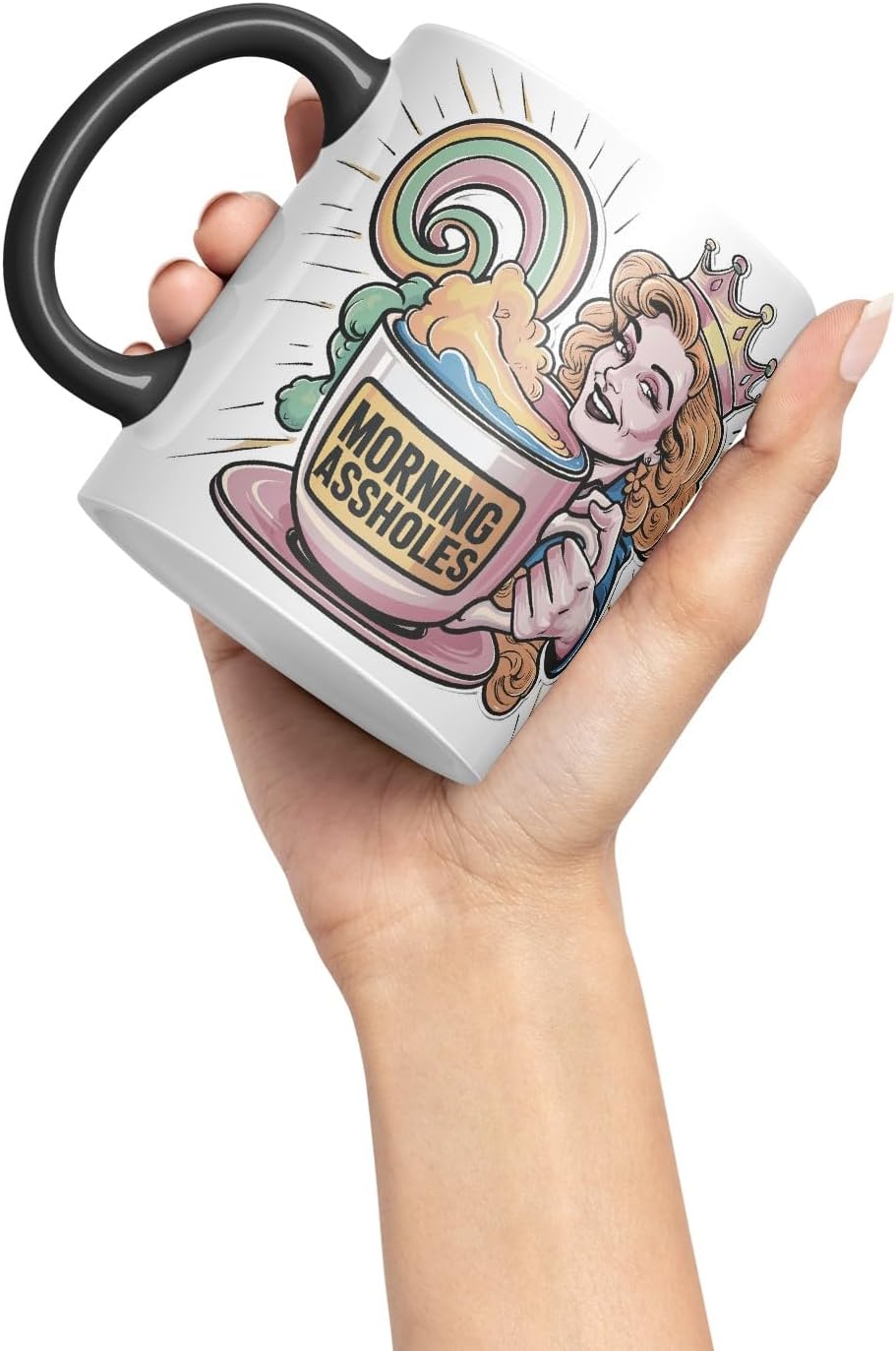 Vixar Morning Assholes – Coloured Ceramic Mug Cup Gift, 11oz (Black)