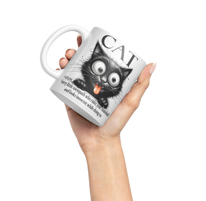 Cat Noun, Furry Little sociapath who Rules Your Household and Looks Innocent White Doing so, Joke sarkasm Sarcastic Ceramic Coloured Mug Cup for Tea Coffee Hot Brew 330ml 11Oz Gift