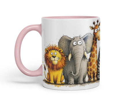 Vixar Funny Safari Animals Mug – Cute Safari Animals Coloured Ceramic Mug Cup Gift, 11oz (Black)