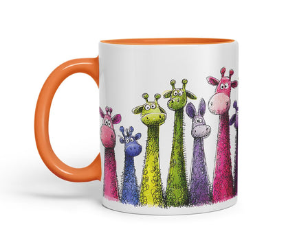Vixar Funny Colourful Giraffe Friends Design – Cute Giraffe Character Mug for Wildlife & Animal Lovers, Coloured Mug Cup Gift, 11oz (Black)