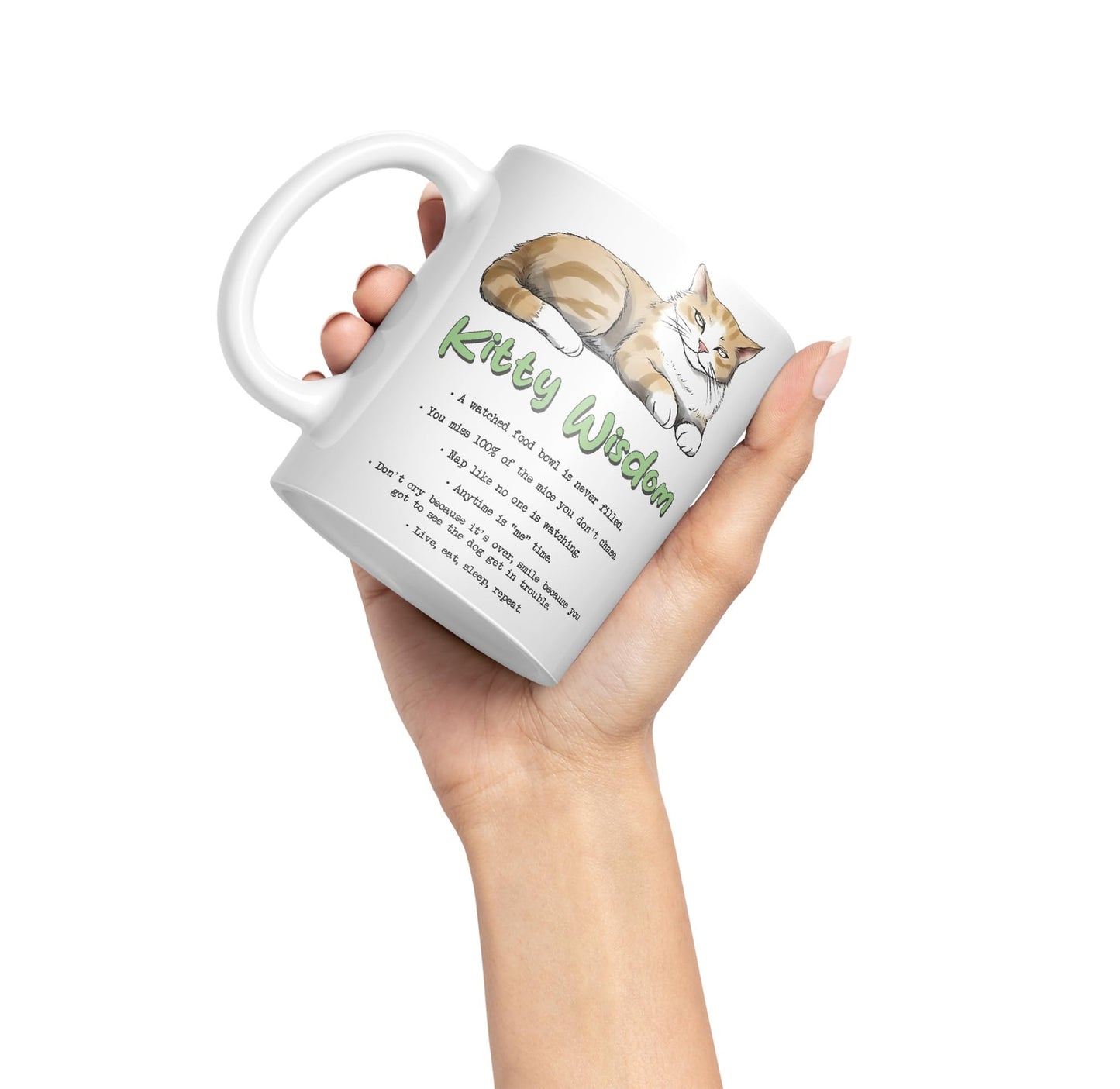 Kitty Wisdom a Watched Food… Live eat Sleep Repeat, cat Sarcastic Joke Ceramic Coloured Mug Cup for Tea Coffee Hot Brew 330ml 11Oz