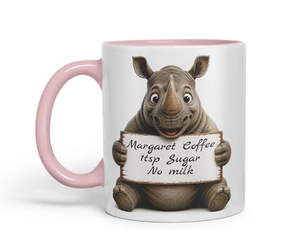 Vixar Personalised Rhino Mug with Name or Custom Message – Cute Animal Coloured Ceramic Mug Cup Gift, 11oz (Black)