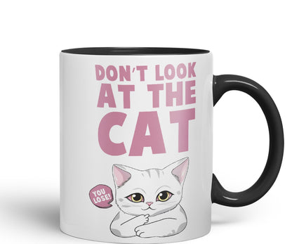 Vixar Don't Look at The Cat You Lose! Sarcastic Joke Ceramic Coloured Mug Cup for Tea Coffee Hot Brew 330ml 11oz