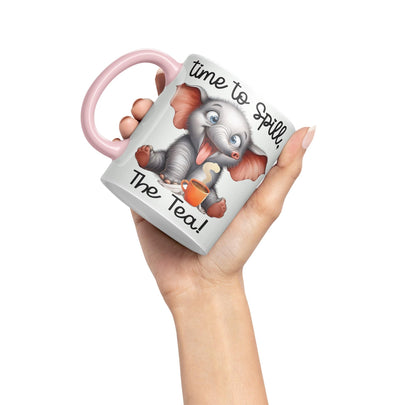 Time to Spill The Tea Elephant Joke sarkasm Sarcastic Ceramic Coloured Mug Cup for Tea Coffee Hot Brew 330ml 11Oz Gift