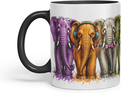 Vixar Elephant Mug – Cute Elephant Animal Coloured Ceramic Mug Cup Gift, 11oz (Black)