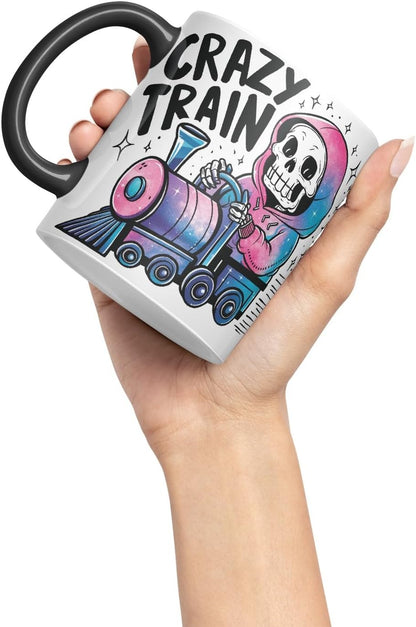 Vixar Crazy Train (Skeleton) – Coloured Ceramic Mug Cup Gift, 11oz (Black)