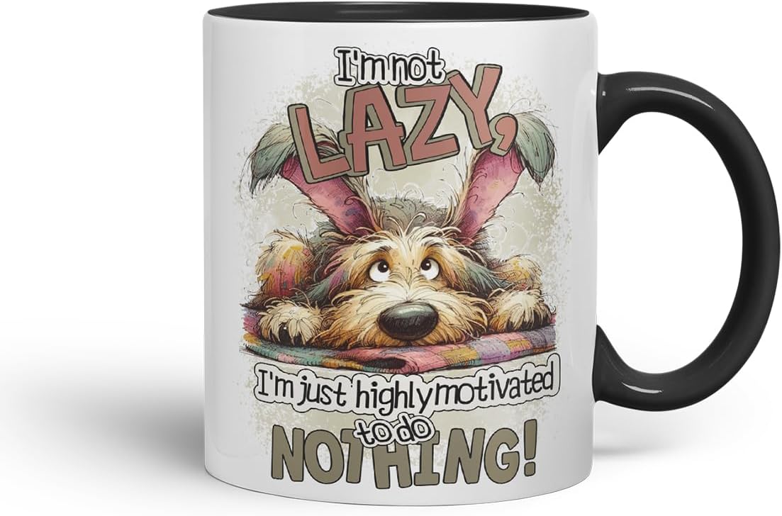 Vixar I'm Not Lazy I'm Just Highly Motivated to Do Nothing Funny Dog Dogs – Coloured Ceramic Mug Cup Gift, 11oz (Black)