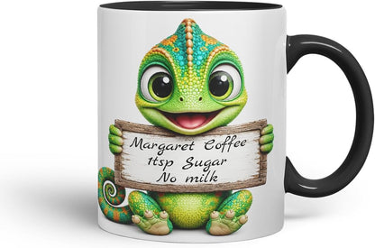 Vixar Personalised Chameleon Mug with Name or Custom Message – Cute Animal Coloured Ceramic Mug Cup Gift, 11oz (Black)