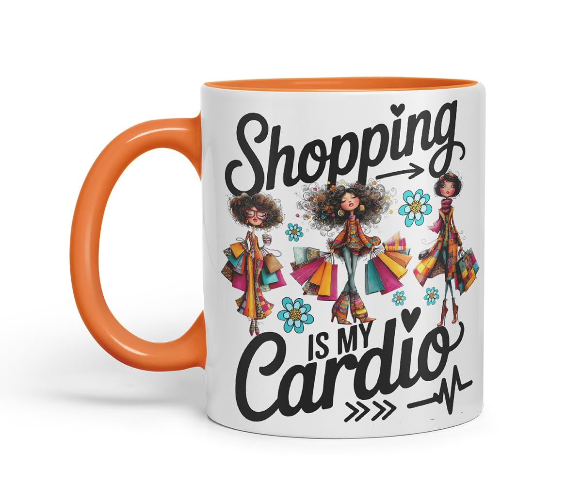 Vixar Shopping is My Cardio Mug – Coloured Ceramic Mug Cup Gift, 11oz (Black)