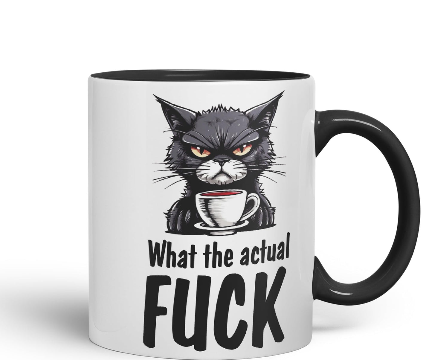 What The Actual F… Cat Kitten Joke sarkasm Sarcastic Ceramic Coloured Mug Cup for Tea Coffee Hot Brew 330ml 11Oz Gift