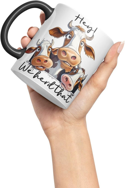 Vixar Hey! We Herd That Cow Joke Coloured Ceramic Mug Cup Gift, 11oz (Black)