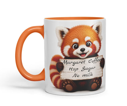 Vixar Personalised Red Panda Mug with Name or Custom Message – Cute Animal Coloured Ceramic Mug Cup Gift, 11oz (Black)