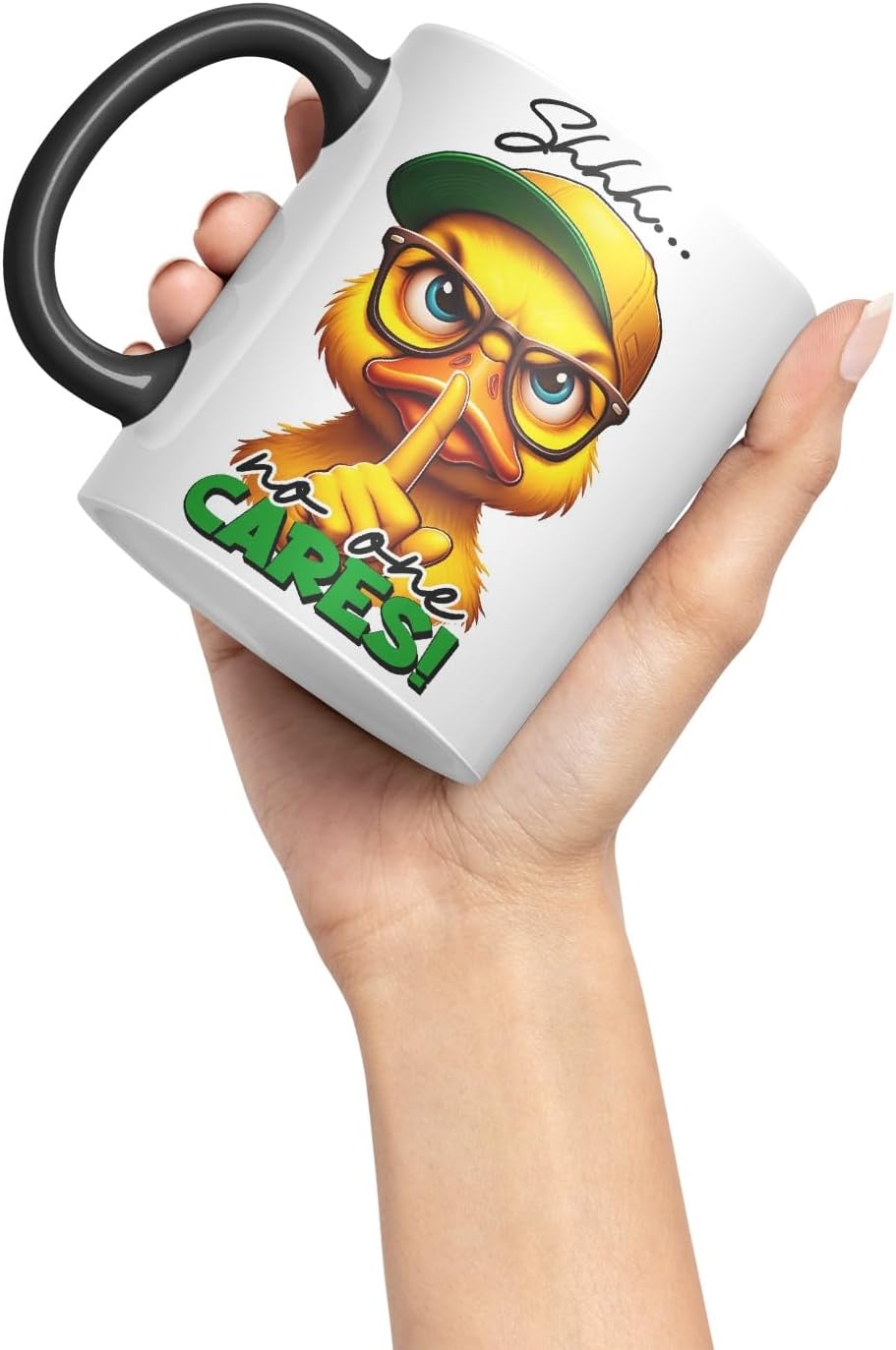 Vixar Shhh… No One Cares! Coloured Ceramic Mug Cup 11oz Funny Sarcastic Gift (Black)