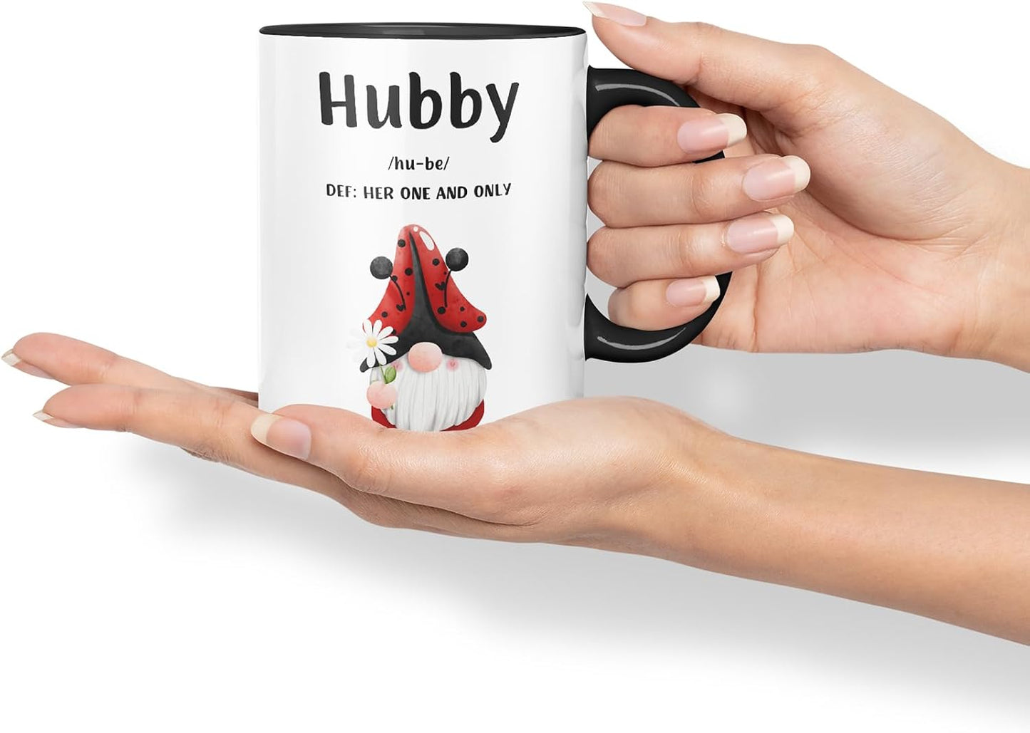 Vixar Hubby Definition Gnome Couple Mug – Coloured Ceramic Mug Cup Gift, 11oz (Black)