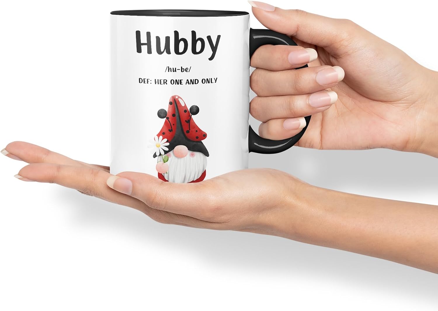 Vixar Hubby Definition Gnome Couple Mug – Coloured Ceramic Mug Cup Gift, 11oz (Black)