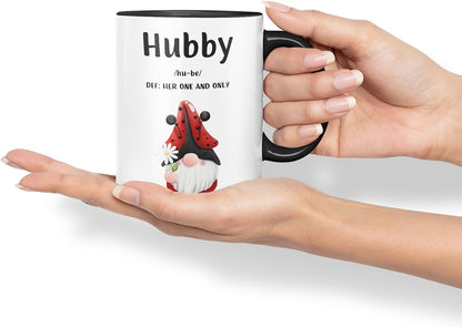 Vixar Hubby Definition Gnome Couple Mug – Coloured Ceramic Mug Cup Gift, 11oz (Black)