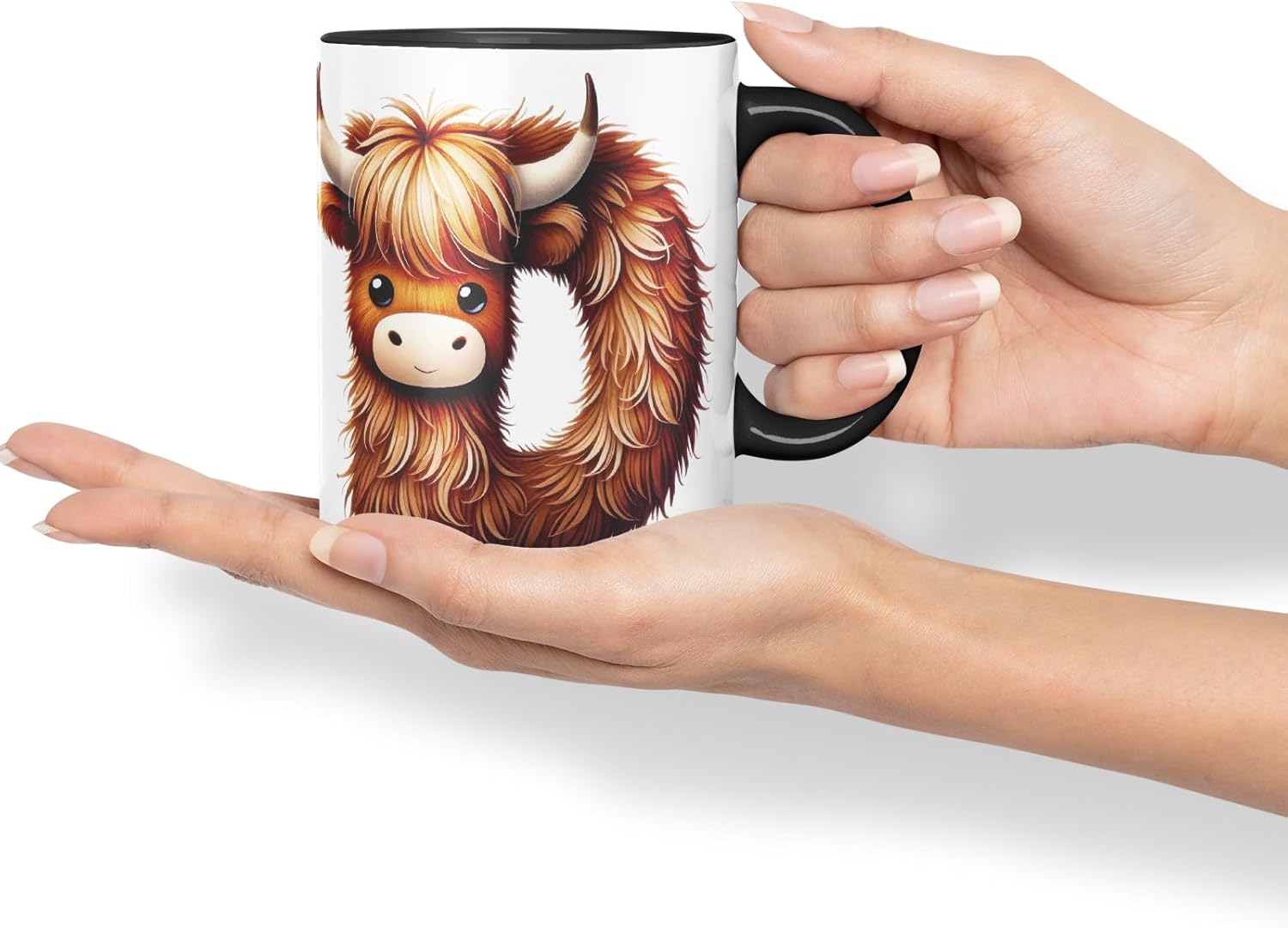 Highland Cow Alphabet Monogram Coloured Ceramic Cup Mug Letter D Rustic Farmhouse Animal Letter Gift V2 11oz (Black)