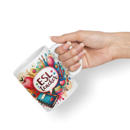 Vixar ESL Teacher Mug Thank You, End of School Gift Ceramic Coloured Mug Cup for Tea Coffee Hot Brew 330ml 11Oz Gift
