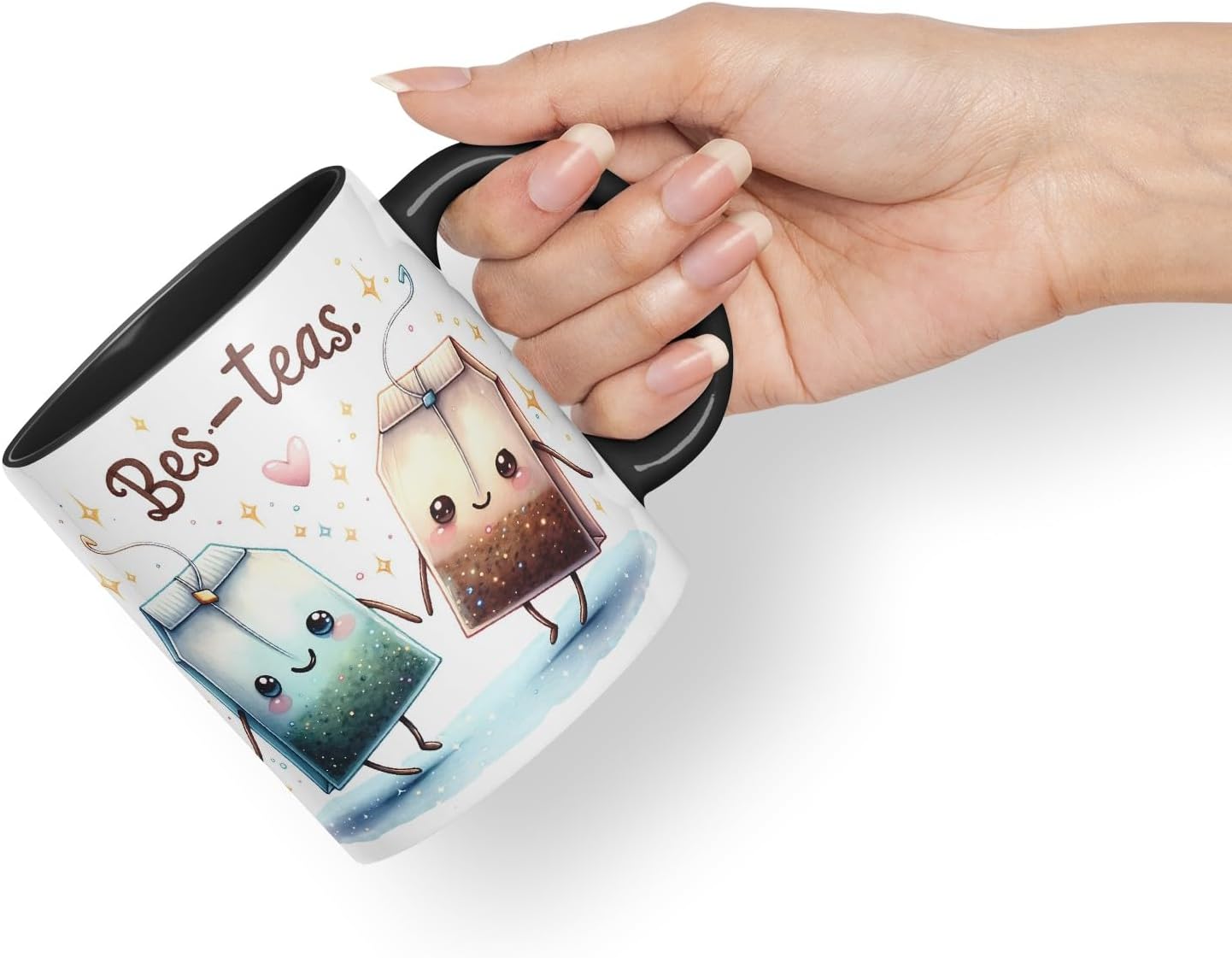 Vixar BES-Teas Coloured Ceramic Cup Mug – Cute Tea Lovers Gift for Best Friends or Partner – 11oz (Black)