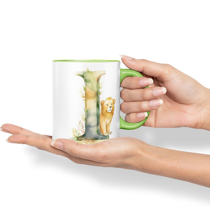 Letter I mug, Animals Alphabet Letter I Monogram animal for kids Ceramic Coloured Mug Cup for Tea Coffee Hot brew 330ml 11Oz Gift