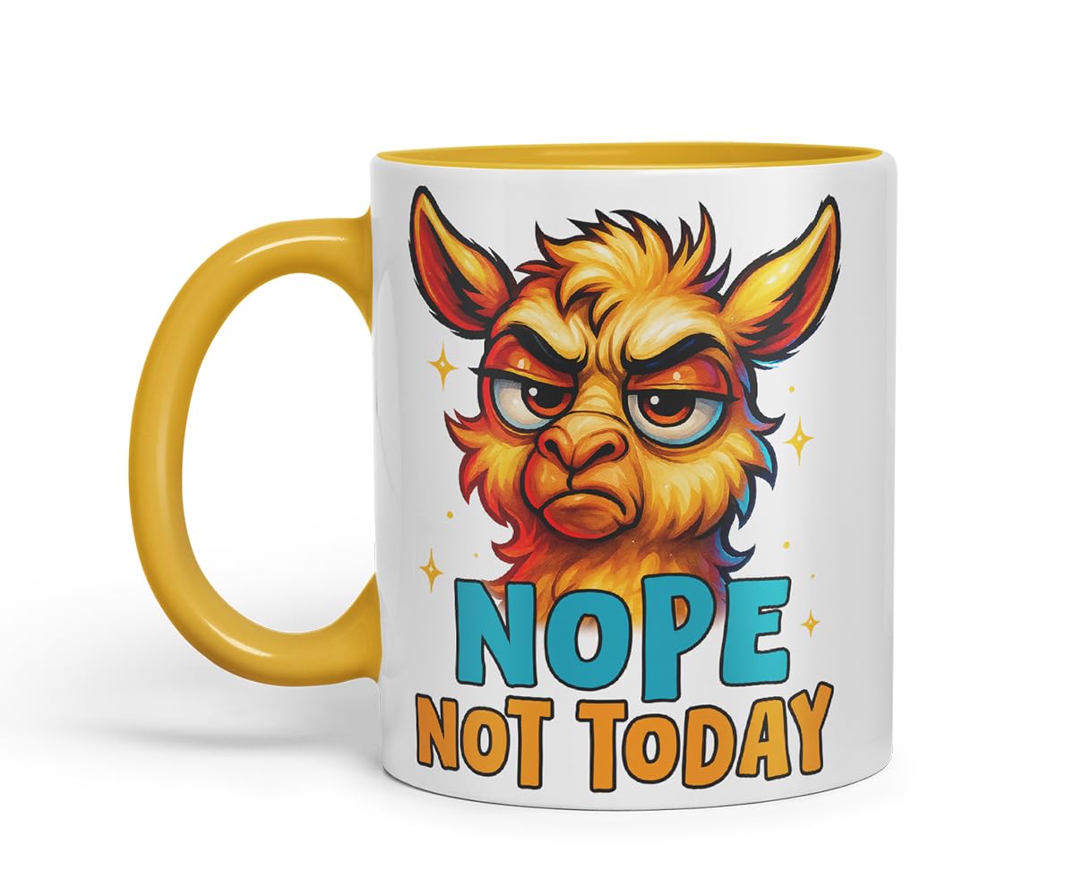 Vixar Nope Not Today Sarcastic Llama – Coloured Ceramic Mug Cup Gift, 11oz (Black)