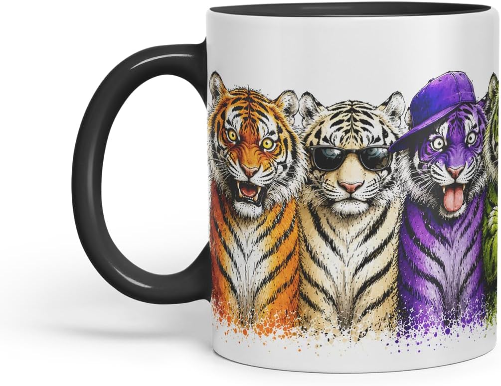 Vixar Tigers Mug – Cute Tigers Coloured Ceramic Mug Cup Gift, 11oz (Black)
