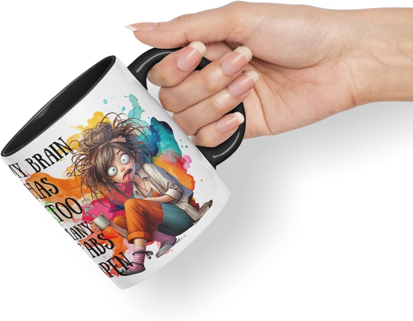 Vixar My Brain Has Too Many Tabs Open Mug – Coloured Ceramic Mug Cup Gift, 11oz (Black)