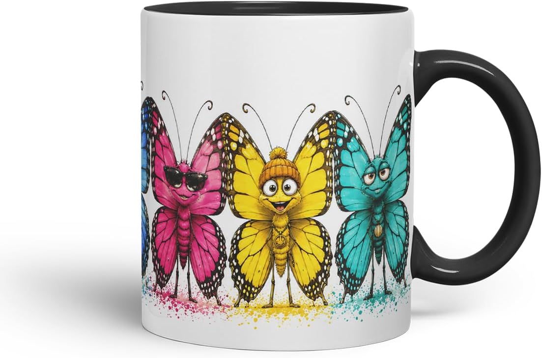 Butterfly Mug – Cute Butterfly Coloured Ceramic Mug Cup Gift, 11oz (Black)