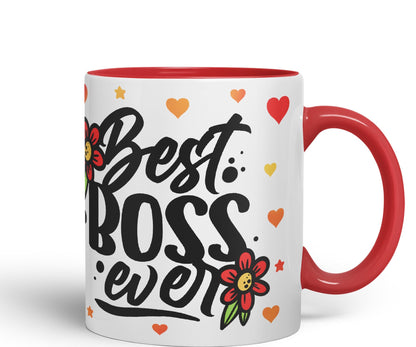 Vixar Best Boss Ever Joke Coloured Ceramic Mug Cup Gift 330ml 11oz Work Office Tea Coffee