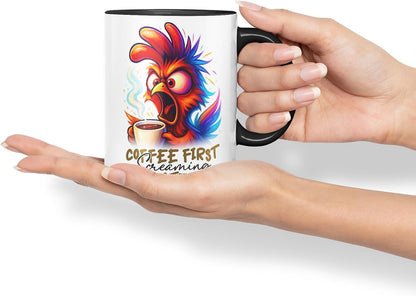Vixar Coffee First Screaming Later Funny Chicken Mug – Coloured Ceramic Mug Cup Gift, 11oz (Black)