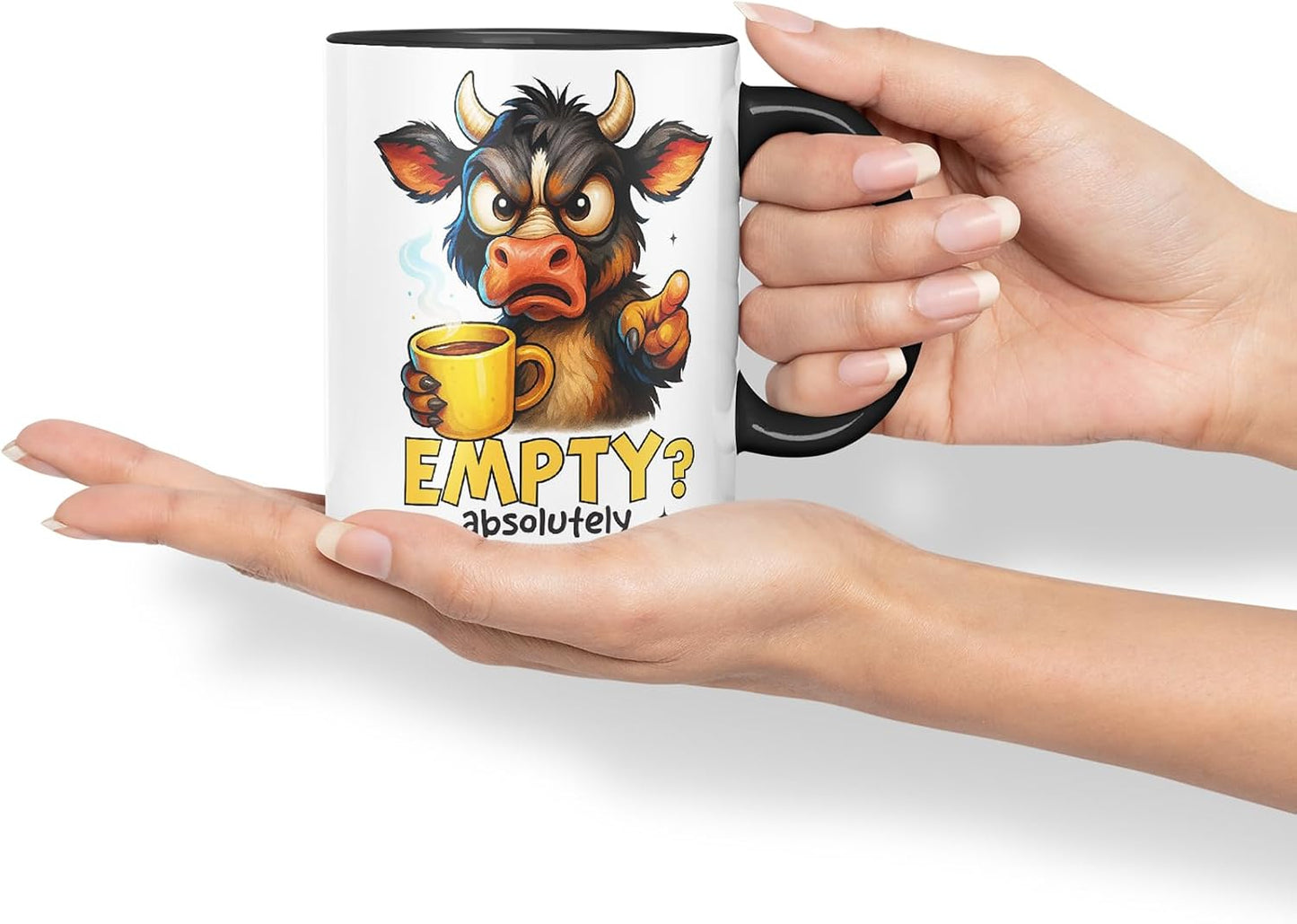 Vixar Empty Absolutely Unacceptable Funny Cow Coffee Mug – Coloured Ceramic Mug Cup Gift, 11oz (Black)