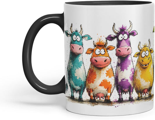 Vixar Funny Cow Mug – Cute Farm Cow Animal Coloured Ceramic Mug Cup Gift, 11oz (Black)